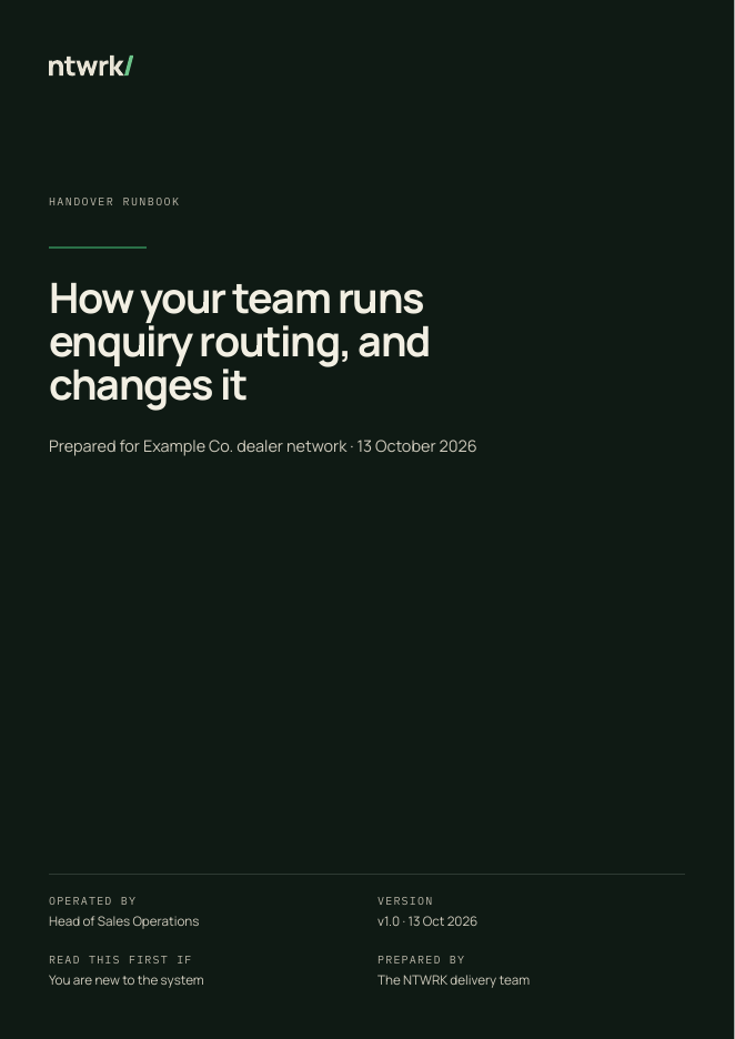 Handover runbook, page 1, example